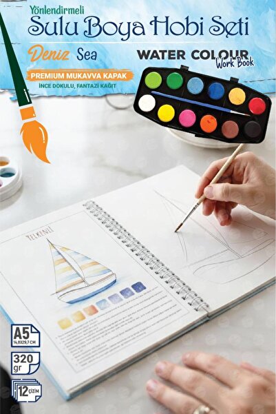 TUĞSET Yönlendirmeli Sulu Boya Hobi Seti Watercolor Workbook Defter Deniz Sea-T1576