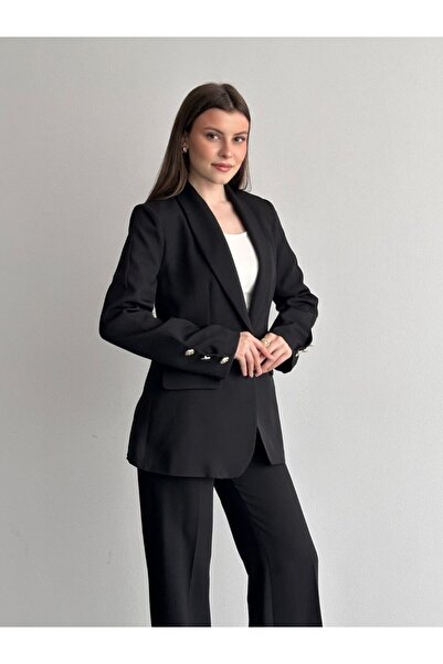 moda çağdaş Σετ παντελονιού με χρυσά κουμπιά και μπλέιζερ premium κοπής