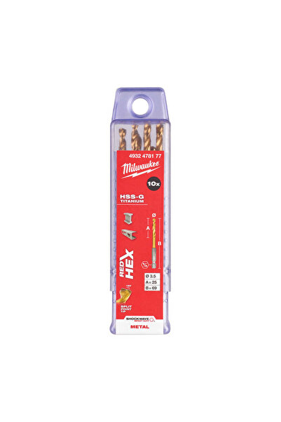 Milwaukee 3. 5x69 mm HSS-G Hex Girişli Metal Matkap Ucu