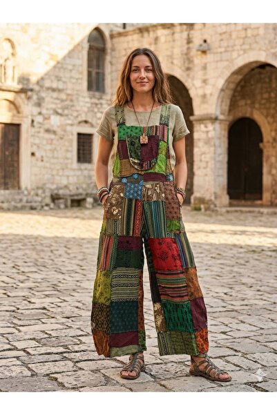 AYASOFYA OTANTIK Unisex Nepal Yeşil Etnik Otantik Desenli Cep Detaylı Ayarlan...