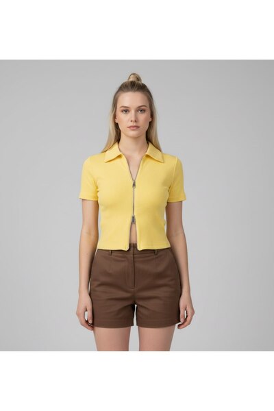 Noi Belis Polo Collar Double-Way Zipper Knitted Blouse Ss26Bz0138