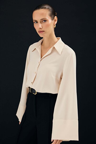 Sateen Ισπανικό πουκάμισο με μανίκια - Μπεζ