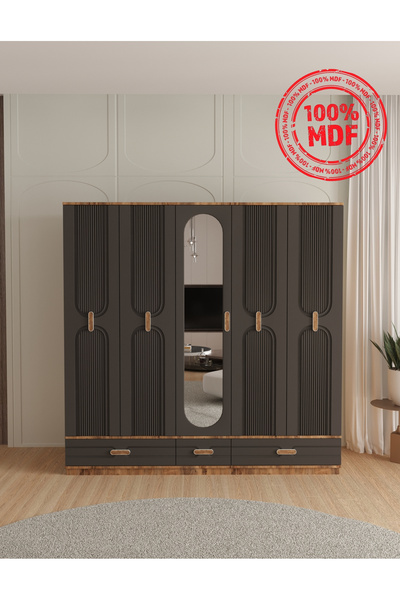 Teen & Bright VENÜS 5 KAPAKLI ÇEKMECELİ BAZALI GARDIROP - TAMAMI MDF