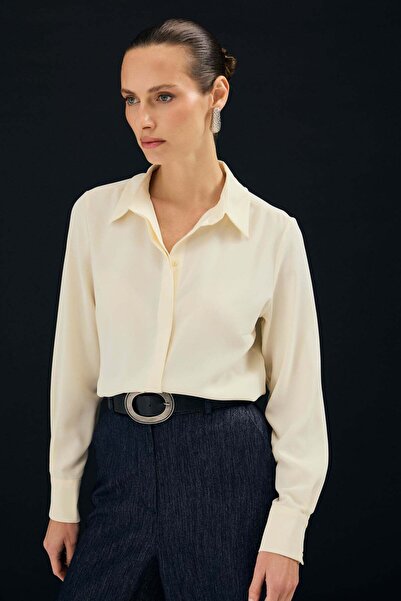 Sateen Κλασικό Απλό Πουκάμισο - Κίτρινο