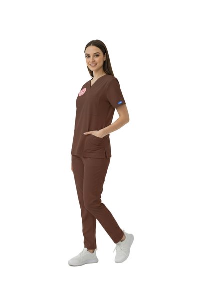 Pozitif Üniforma Brown Other Health Care Professionals Uniform Positive Lycra Scrubs Set (Complies with New Regulations)