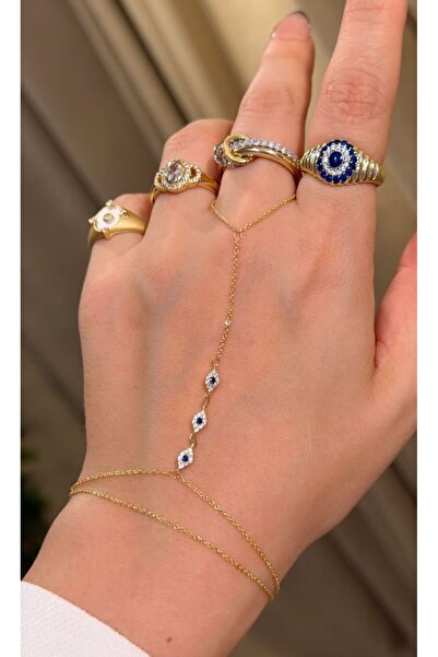 Niceboutique Tasarım Gold Taşlı 3 Göz Şahmeran