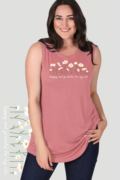 Curvy Trend Αμάνικη μπλούζα βισκόζης με στάμπα Daisies Plus Size