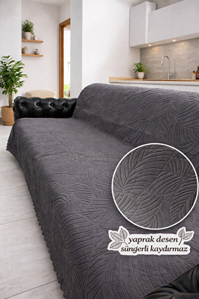 zilale Kaymaz Süngerli Koltuk Örtüsü 170x205 yaprak Desenli 4 Mevsim Kullanış...