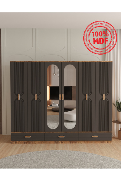 Teen & Bright VENÜS 6 KAPAKLI ÇEKMECELİ BAZALI GARDIROP - TAMAMI MDF