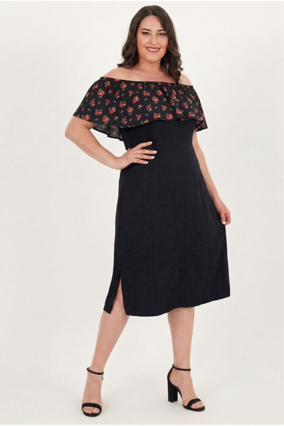 Curvy Trend Φόρεμα από βισκόζη με σχέδιο τριαντάφυλλα και λαιμόκοψη Madonna σ...