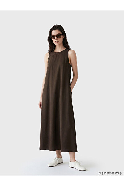 LC Waikiki NEVAVM Φόρεμα LCW Comfort με οβάλ λαιμόκοψη σε καφέ χρώμα, από μεί...