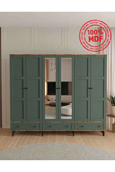 Teen & Bright TOPRAK 6 KAPAKLI ÇEKMECELİ GARDIROP - TAMAMI MDF