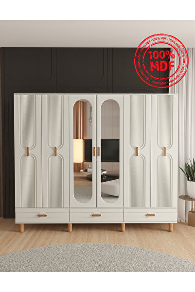 Teen & Bright VENÜS 6 KAPAKLI ÇEKMECELİ GARDIROP - TAMAMI MDF
