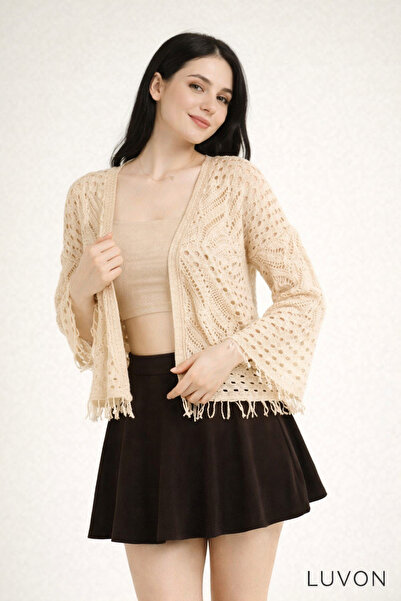 LUVON Stone Tasseled Detailed Lace-Like Knit Spanish Sleeve m Transitional Wo...