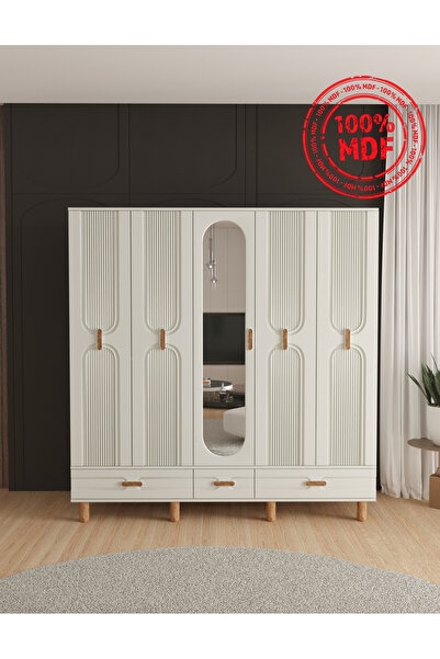 Teen & Bright VENÜS 5 KAPAKLI ÇEKMECELİ GARDIROP - TAMAMI MDF