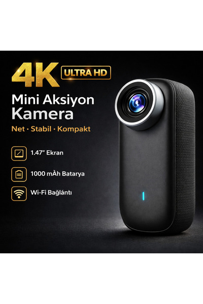 Aırstorr 4K Mini Aksiyon Kamera WiFi Manyetik 1.47'' Ekran 1000mAh 3 Saat Kay...