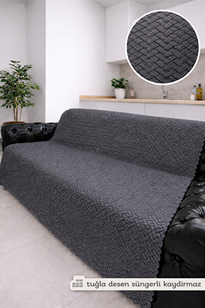 Hacer Kaymaz Süngerli Koltuk Örtüsü 170x205 Tuğla Desenli 4 Mevsim Kullanışlı...