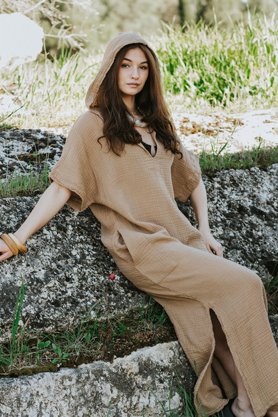 Mojo Summer Gaia Pure Woven Hooded 100% Cotton Muslin Bohemian Dress