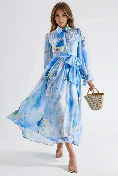 Hiccup Φόρεμα μάξι με αφηρημένο σχέδιο και ζώνη από την MSN