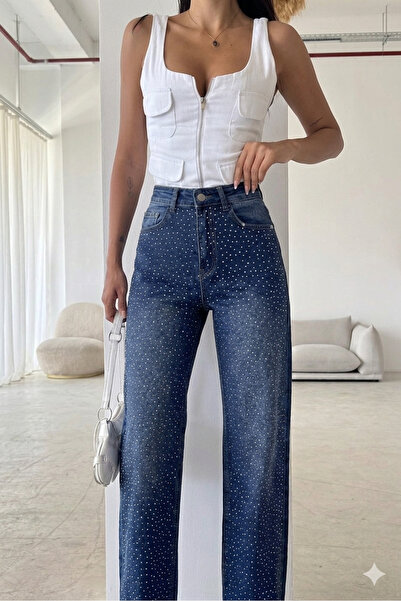 OXEDCO Γυναικείο παντελόνι Palazzo με πέτρινες λεπτομέρειες και κομψό στυλ