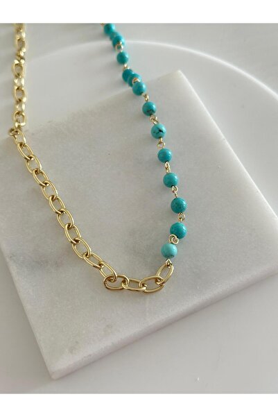 Lisse.co Gold Chain and Natural Stone Appearance Steel Anti-Tarnish Necklace