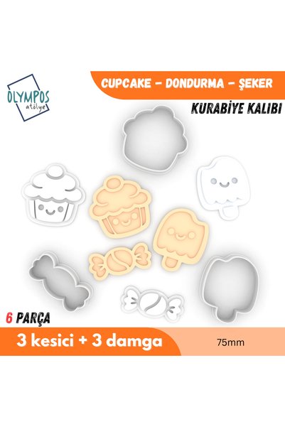 Olympos Atölye Cupcake - Ice Cream - Sugar 75mm |   Cookies - Sugar Dough - Play Dough Mold Set