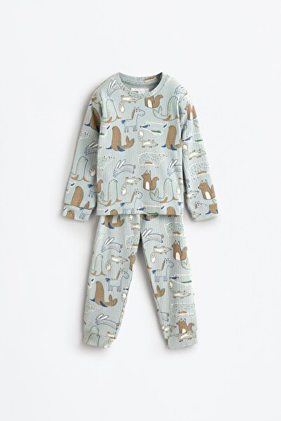 LEFTIES Desenli fitilli pijama takımı