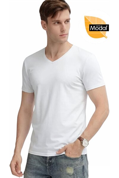 Özten İç Giyim Super Soft Modal Lycra Short Sleeve V-Neck Men's Undershirt T-...