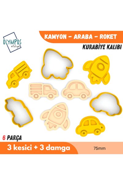 Olympos Atölye Truck - Car - Rocket 75mm |   Cookies - Sugar Dough - Play Dough Mold Set
