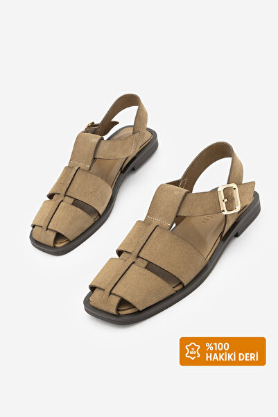 Marjin Kadın Hakiki Deri Şeritli Önü Kapalı Bilekten Bantlı Küt Burun Günlük ...