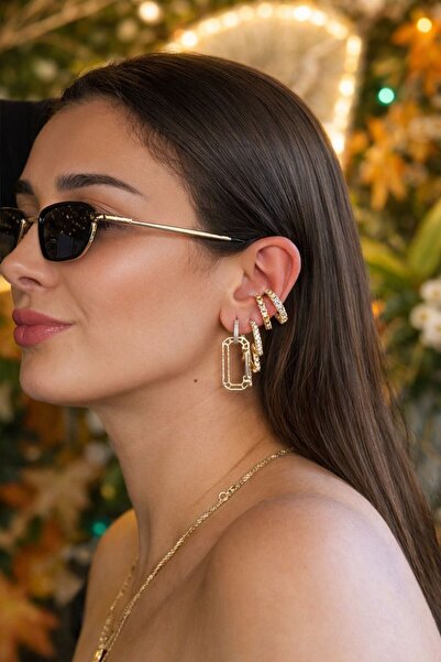 Niceboutique أقراط هيرا من الفولاذ المطلي بالذهب مع أحجار كريمة