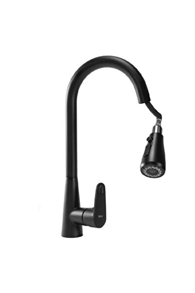 OEM Βρύση κουζίνας, jrh®, ματ μαύρη 43 cm, ψεκαστήρας με τράβηγμα