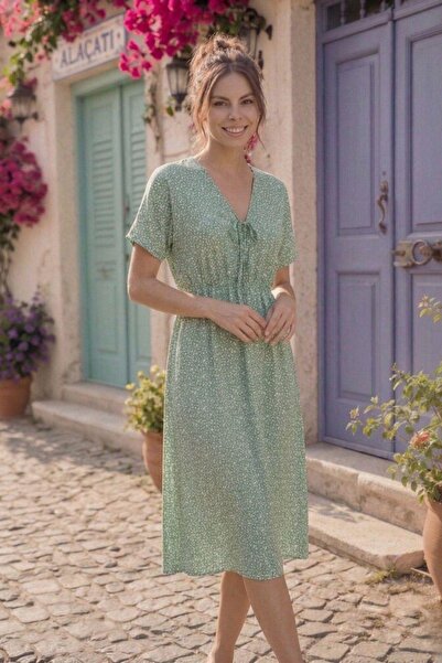 Mossta Rochie lungă casual din viscoză țesută cu imprimeu floral verde