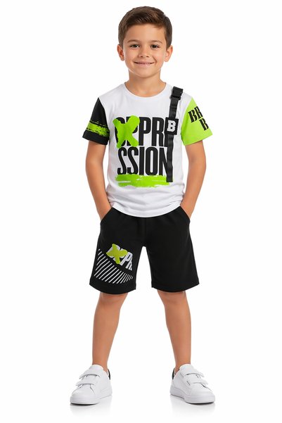 İrem Çocuk Giyim Boy's T-Shirt with X Letter Pattern and Accessories, White C...