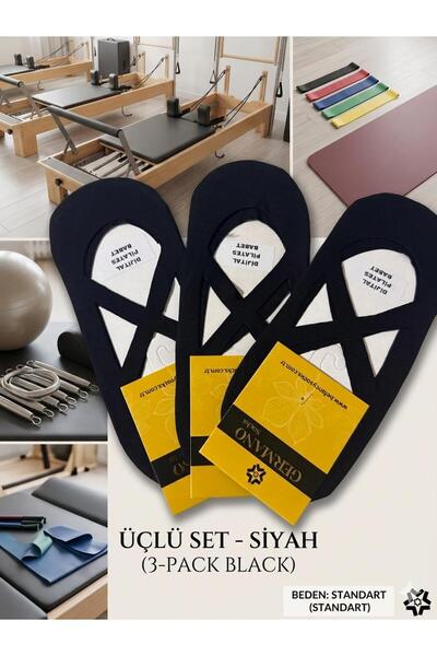VenusOfficial Venus Pilates Çorabı Kaydırmaz Taban Tekli Çift Beyaz 3'lü Set