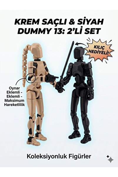 MD Design Dummy 13 Saçlı Kız ve Siyah Figür İkili Set - Hareketli Eklemli 3D ...