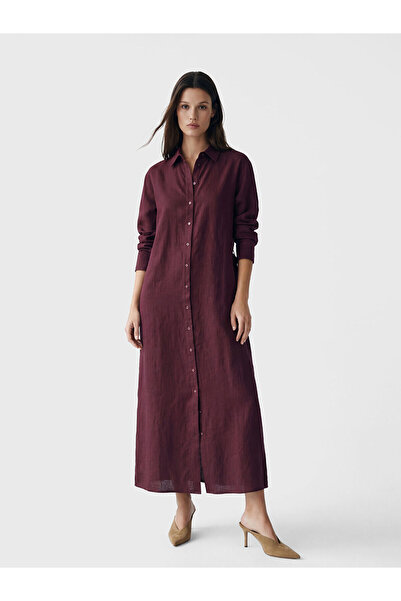 LC Waikiki Lcw Modest Plum Belted Linen Shirt Dress with Nevavm Difference - ...