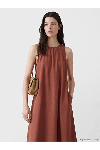 LC Waikiki Lcw Comfort Orange Oval Collar Modal Blended Dress with Nevavm Dif...