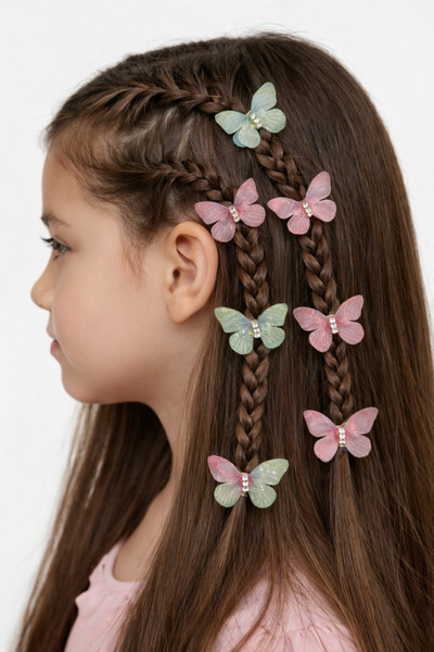 NEHİRDEN Pink Blue Green Butterfly Zircon Stone Hair Earrings 10 Pieces