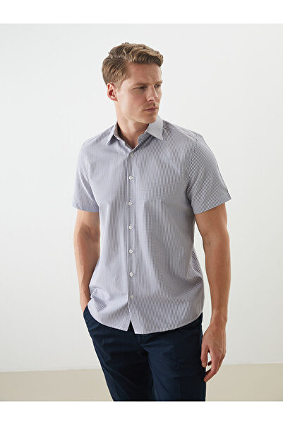 LC Waikiki Nevavm Regular Fit Short Sleeve Plaid Poplin Men's Shirt with Diff...