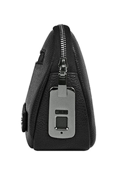 CaseTechnoo Alpha Siyah Deri Parmak İzi Kilitli Unisex El Çantası