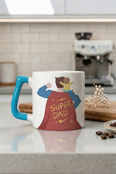 DeseneBak Babaya Özel Super Dad Yazılı Kupa Bardak - Komik Tasarım Baskılı Se...