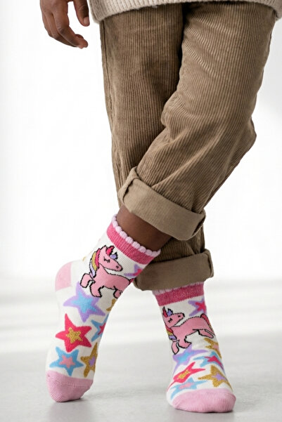 Katia&Bony Ριγέ παιδικές κάλτσες λιλά με σχέδιο μονόκερου