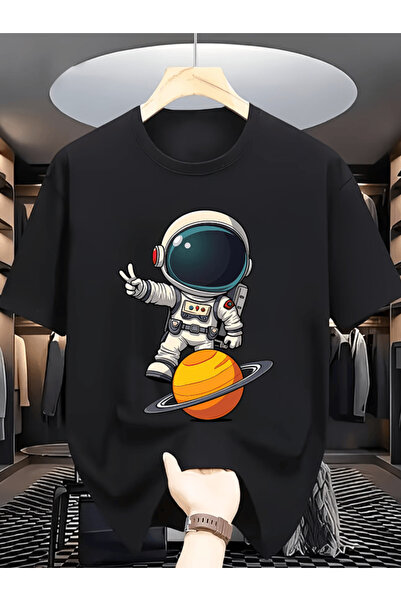 one button Tricou supradimensionat premium cu imprimeu tematic astronaut și s...
