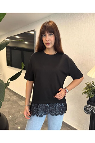 Perry Boutique Γυναικεία φούστα με δαντέλα και λεπτομέρειες, κοντομάνικο μπλο...