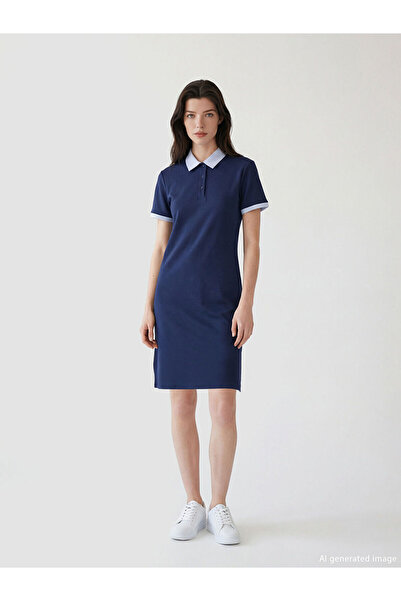 LC Waikiki Lcw Comfort Navy Blue Shirt Collar Mini Dress with Nevavm Differen...