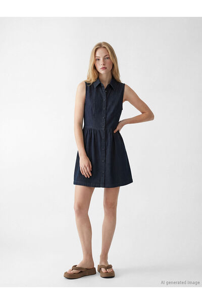 LC Waikiki Nevavm with a Difference Xside Navy Blue Shirt Collar Gathered Min...