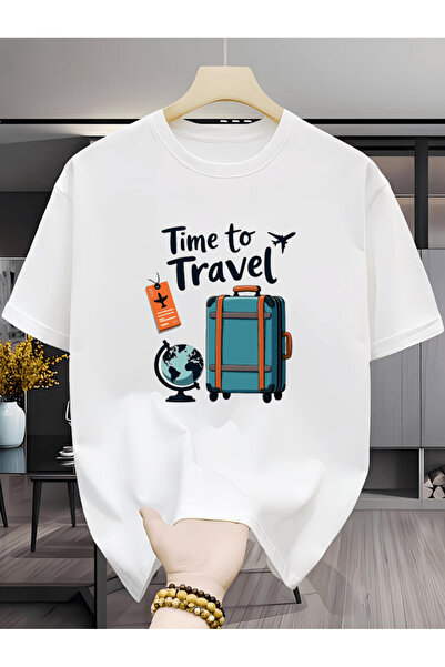 one button Μπλουζάκι Bay Time To Travel με στάμπα ταξιδιού, Premium Oversize