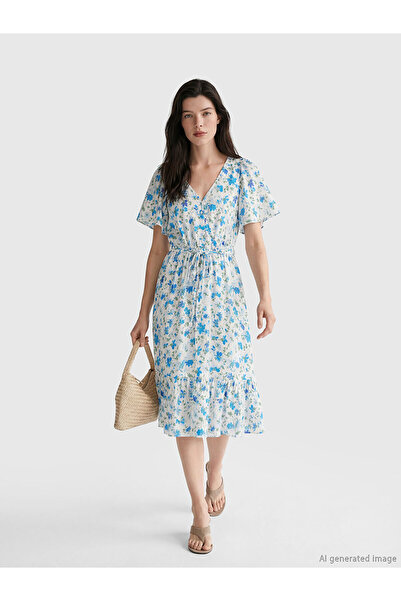 LC Waikiki Özmarka New Season V-Neck Floral Waist-Fitted Dress