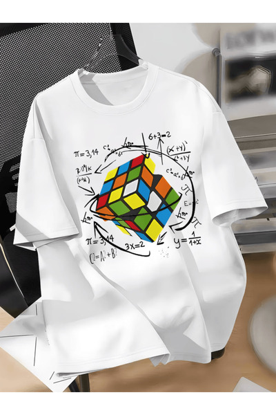 one button Tricou supradimensionat premium cu imprimeu cu design Matematik Küp